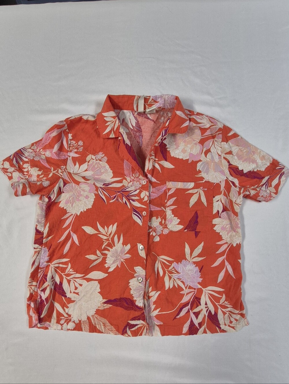 Cynthia Rowley Sleepwear PAJAMA TOP ONLY Linen Blend Orange White Floral Size S